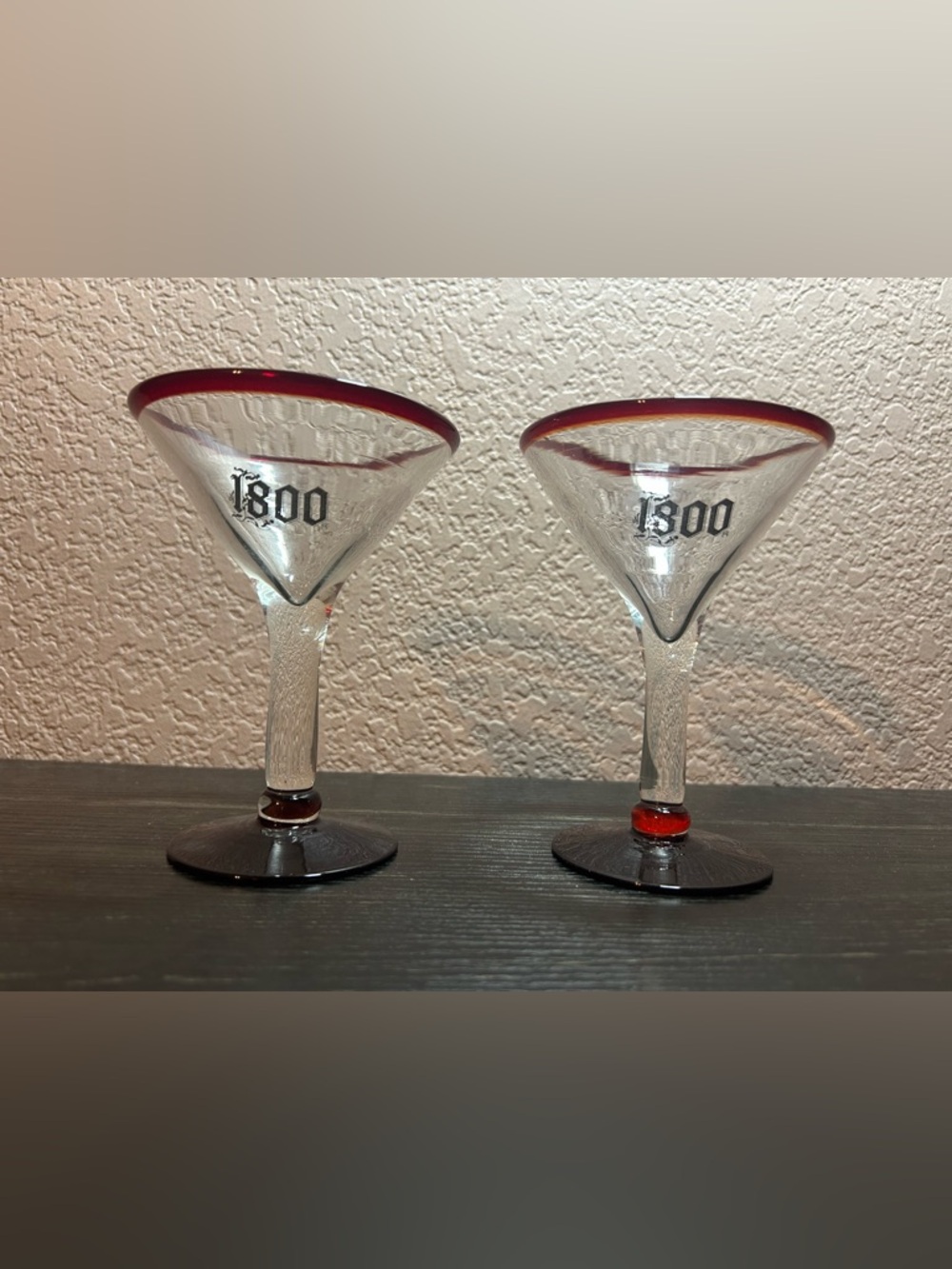 Jose Cuervo 1800 Tequila Red rim and base margarita martin glasses hand blown